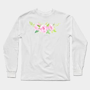 Pretty Pink Flowers Watercolor Painted Long Sleeve T-Shirt